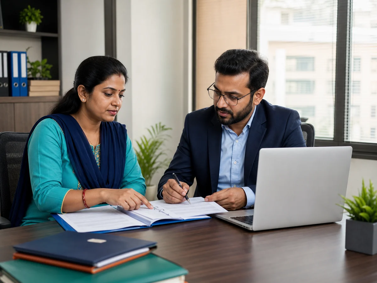 Business owner reviewing registration and compliance documents with a professional advisor