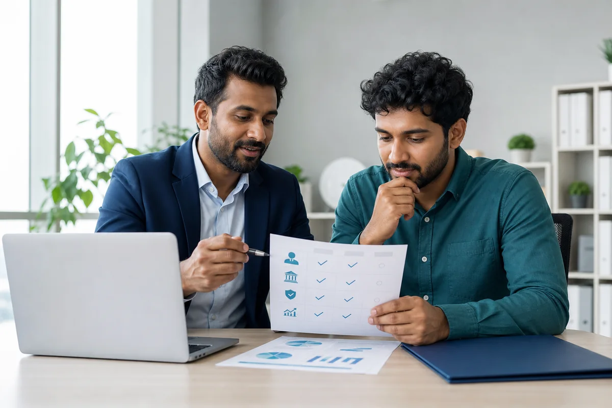Indian founder comparing company registration structures with an advisor