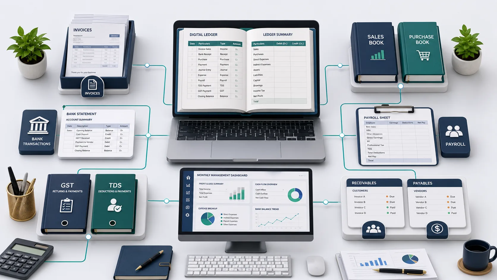 Accounting professionals reviewing business records