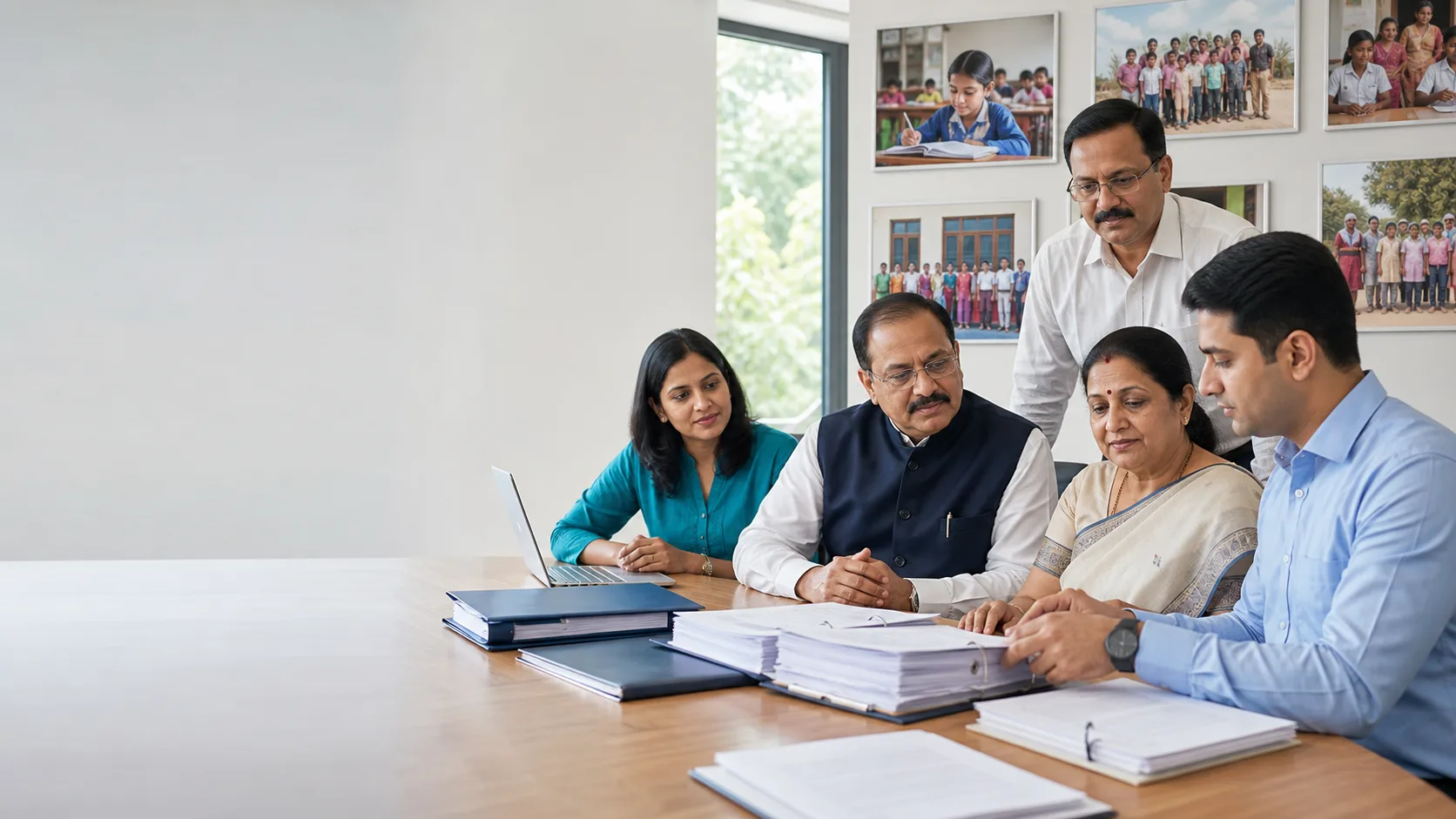Indian society governing body and accountant reviewing annual compliance records