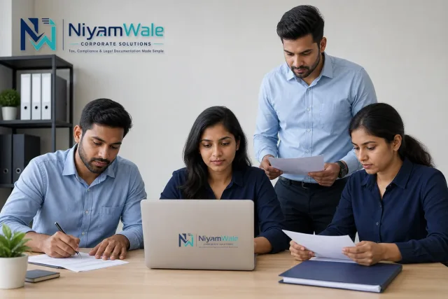 NiyamWale compliance operations team reviewing documents, supporting clients and managing business filings